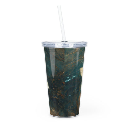 Bold And Beautiful White, Grey And Blue Floral Style 1 Plastic Tumbler with Straw