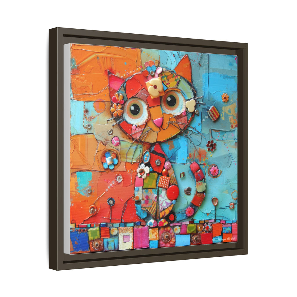 "Whimsical Mosaic Cat", Framed Mosaic Cat Art Print — Colorful Modern Wall Canvas