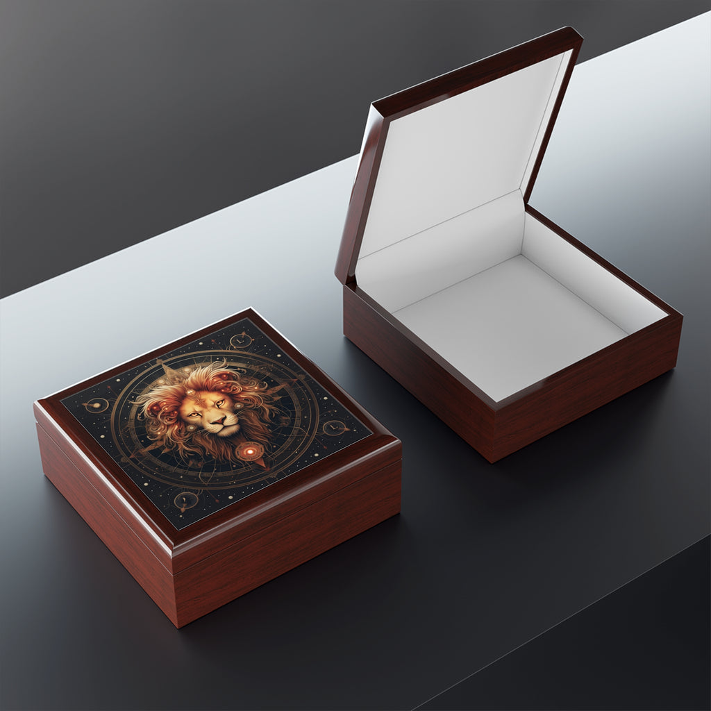Leo Lion Black Background Jewelry Box