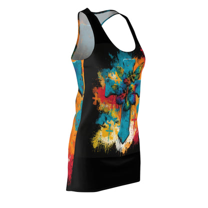 Bold And Beautiful Tie Dye Cross And Butterflies Front Style Four On Back Women's Cut & Sew Racerback Dress (AOP)