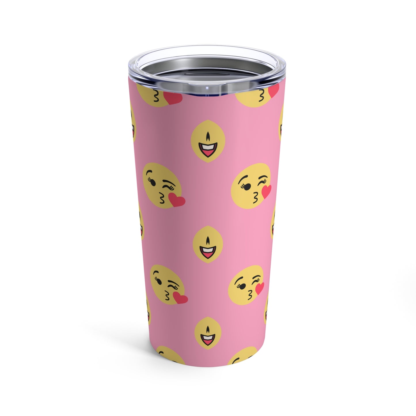 Guys And Girls Yellow Smiley Faces With Pink Background By SimiSwimStudios Tumbler 20oz