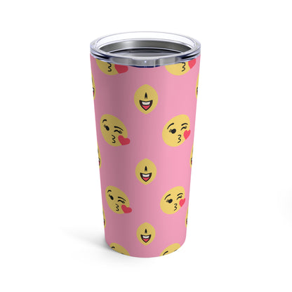 Guys And Girls Yellow Smiley Faces With Pink Background By SimiSwimStudios Tumbler 20oz