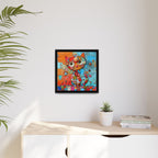 "Whimsical Mosaic Cat", Framed Mosaic Cat Art Print — Colorful Modern Wall Canvas