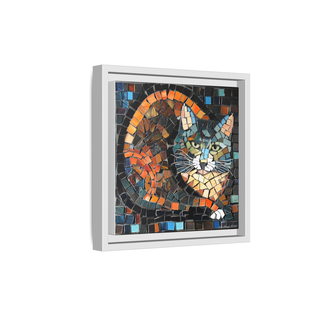 "Bold Mosaic Cat", Framed Mosaic Cat Art Print — Colorful Modern Wall Canvas