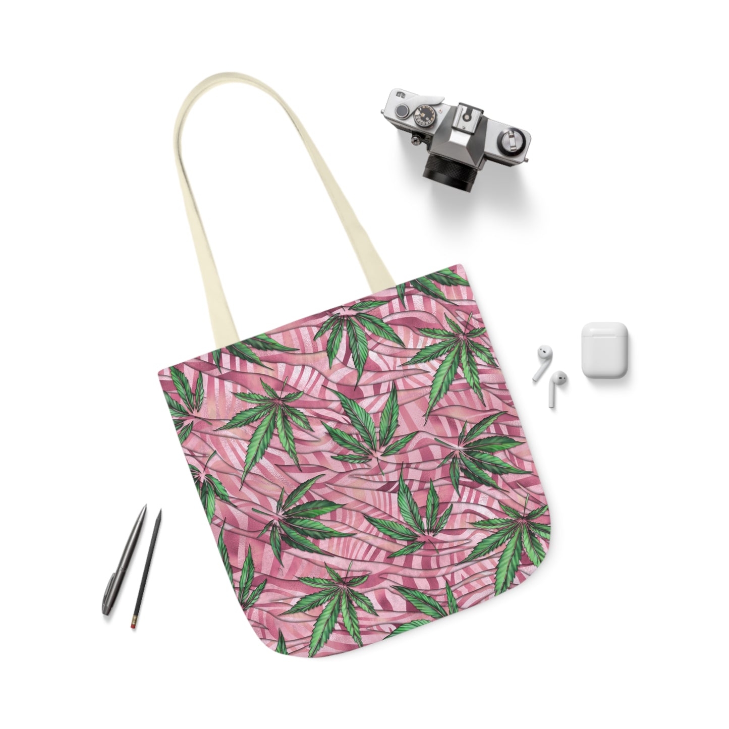 Beautifully Pink And Green Gorgeous Designed Marijuana 420 Weed Leaf Polyester Canvas Tote Bag (AOP)