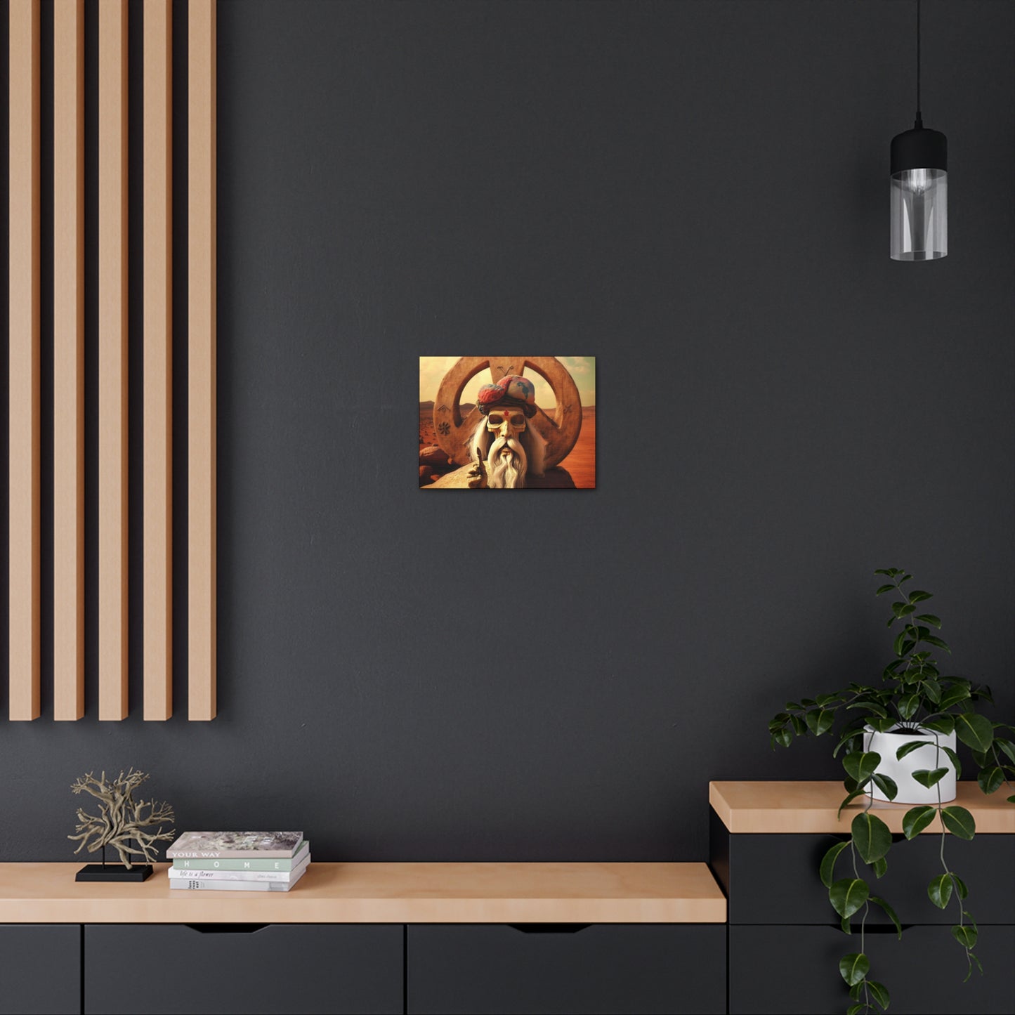 Wise Man In Dessert With Beard And Peace Sign Canvas Gallery Wraps