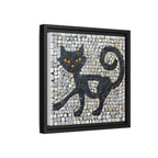 "Curious Black Cat Mosaic", Framed Mosaic Cat Art Print — Colorful Modern Wall Canvas