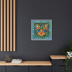 "Emerald Eyes Mosaic Cat", Framed Mosaic Cat Art Print — Colorful Modern Wall Canvas