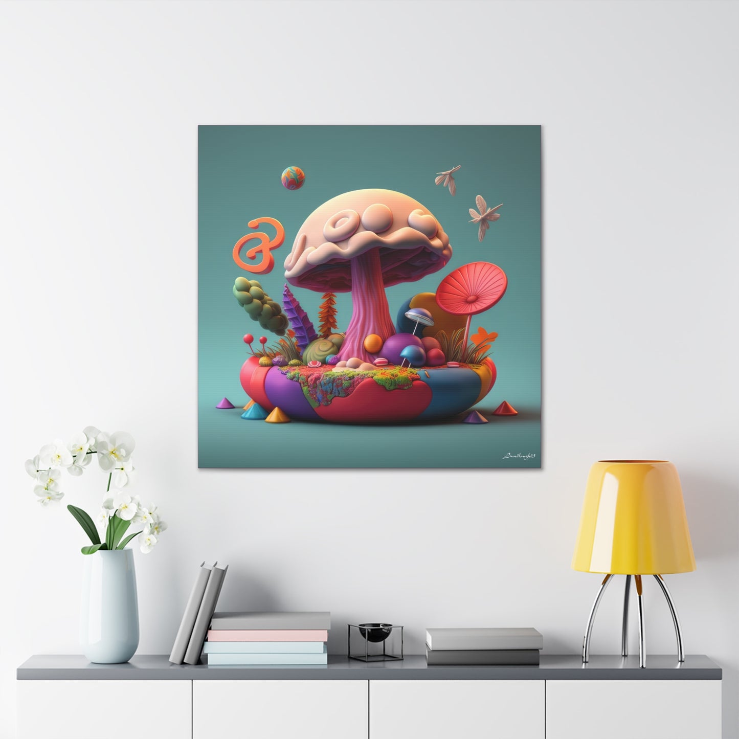 Gummy-Candy Style Mushroom Fun Bliss Cute Flowers Canvas Gallery Wraps