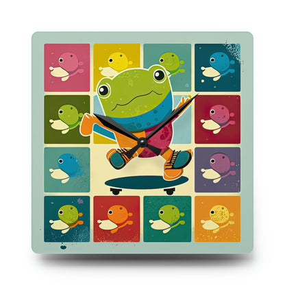 Hip Hip Hop Skating Boarding Cool Frog With Back Ground Frog Collage Style 1 Wall Clock