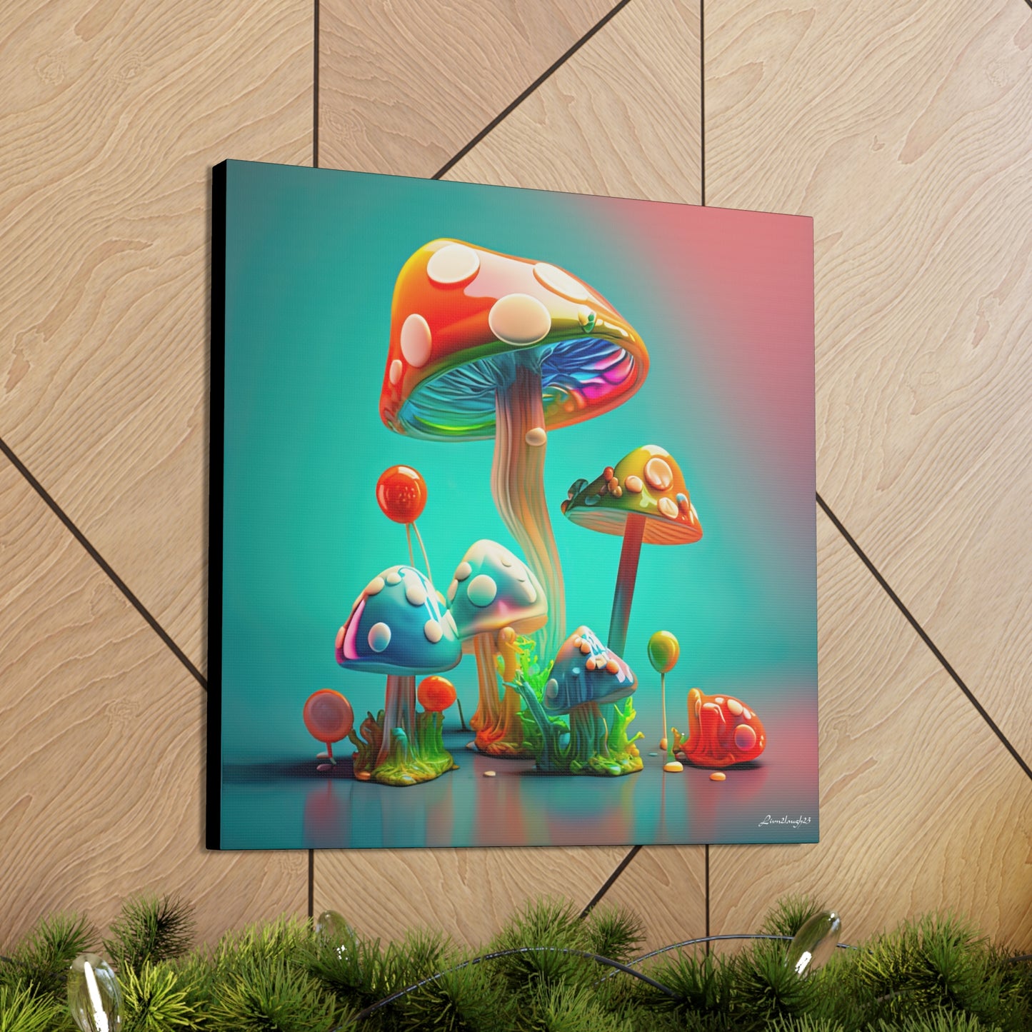 Beautiful Mushroom Luminating Colorful Bliss 3 Canvas Gallery Wraps