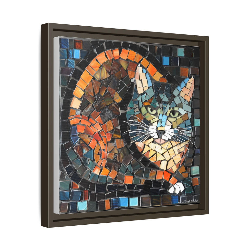 "Bold Mosaic Cat", Framed Mosaic Cat Art Print — Colorful Modern Wall Canvas
