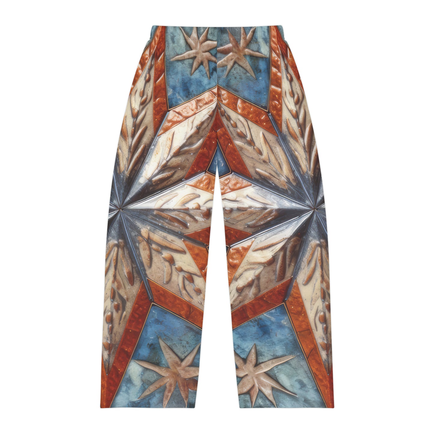 Beautiful Stars Abstract Star Style Orange, White And Blue Men's Pajama Pants (AOP)