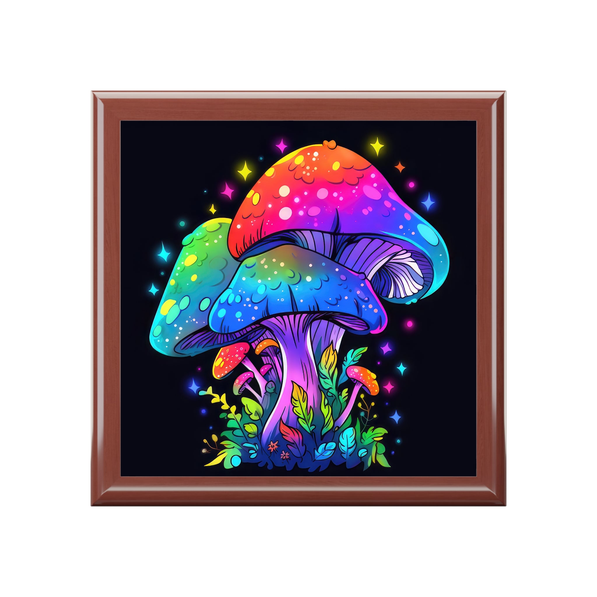 Bold Colorful Stars and Mushrooms Box Jewelry Box