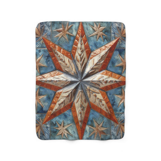 Beautiful Stars Abstract Star Style Orange, White And Blue Sherpa Fleece Blanket