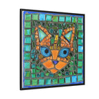 "Emerald Eyes Mosaic Cat", Framed Mosaic Cat Art Print — Colorful Modern Wall Canvas
