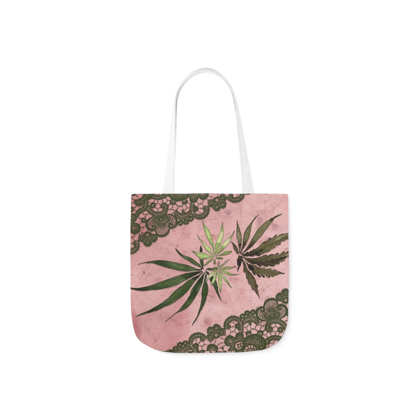 Grey Lace Gorgeous Pink Designed Marijuana 420 Weed Polyester Canvas Tote Bag (AOP)