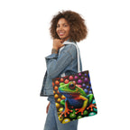Sassy Rainbow Round Skittle Like Background With Beautiful Frog Polyester Canvas Tote Bag (AOP)