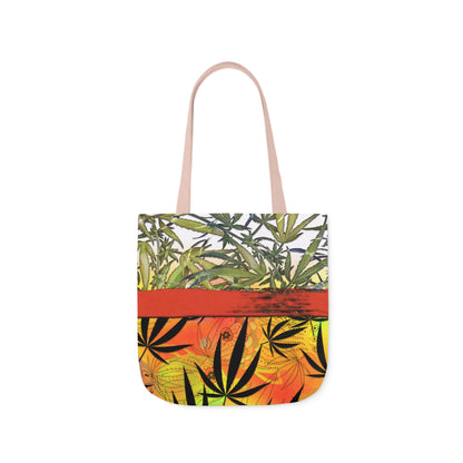 Beautiful Redish Orange Banded Marijuana 420 Pot Weed Leaf Polyester Canvas Tote Bag (AOP)