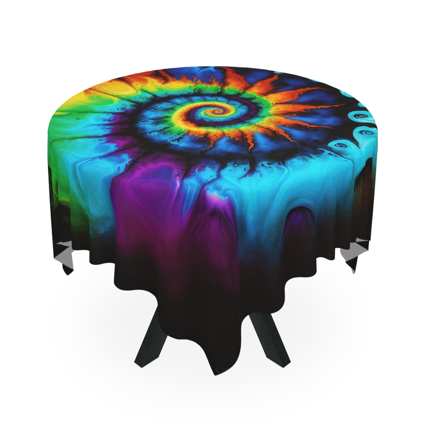 Bold And Beautiful Tie Dye Style 1 With Black Background Tablecloth