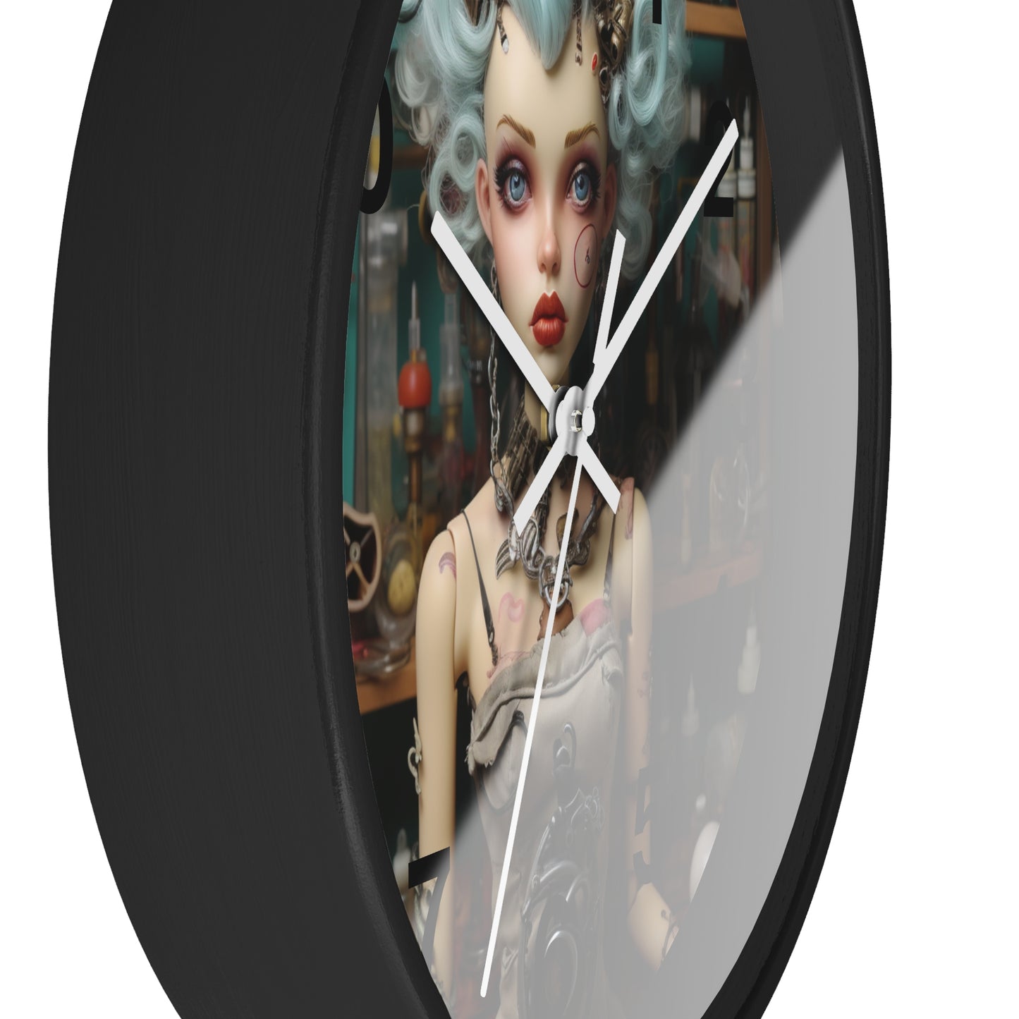 Love My Gismo's Blue Hair Black Background Wall Clock
