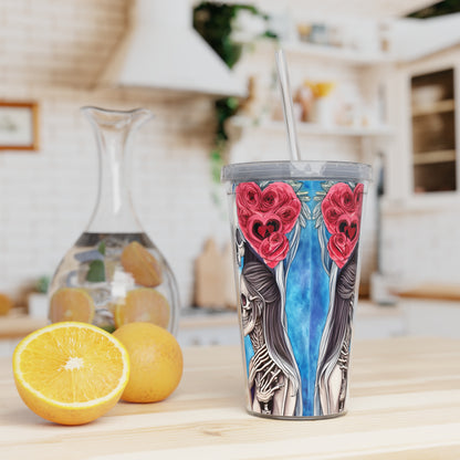 Love Shows No Time Boundaries Skulls,  Loewenkind Creations Plastic Tumbler with Straw