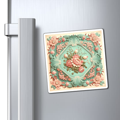 Antique Pastel Floral Pink roses And Blue Background Classic Designed Style One Magnets