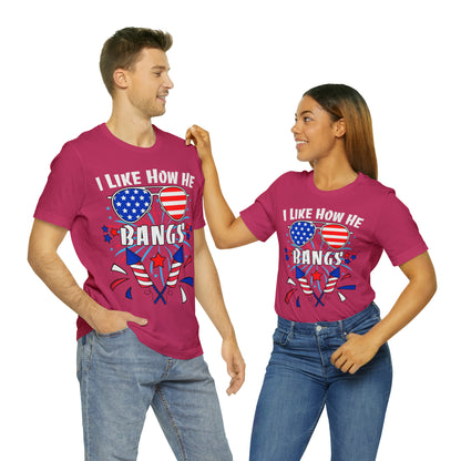 I Like How He Bangs American Flag, Fourth Of July 4th , American Flag Glasses Unisex Jersey Short Sleeve Tee