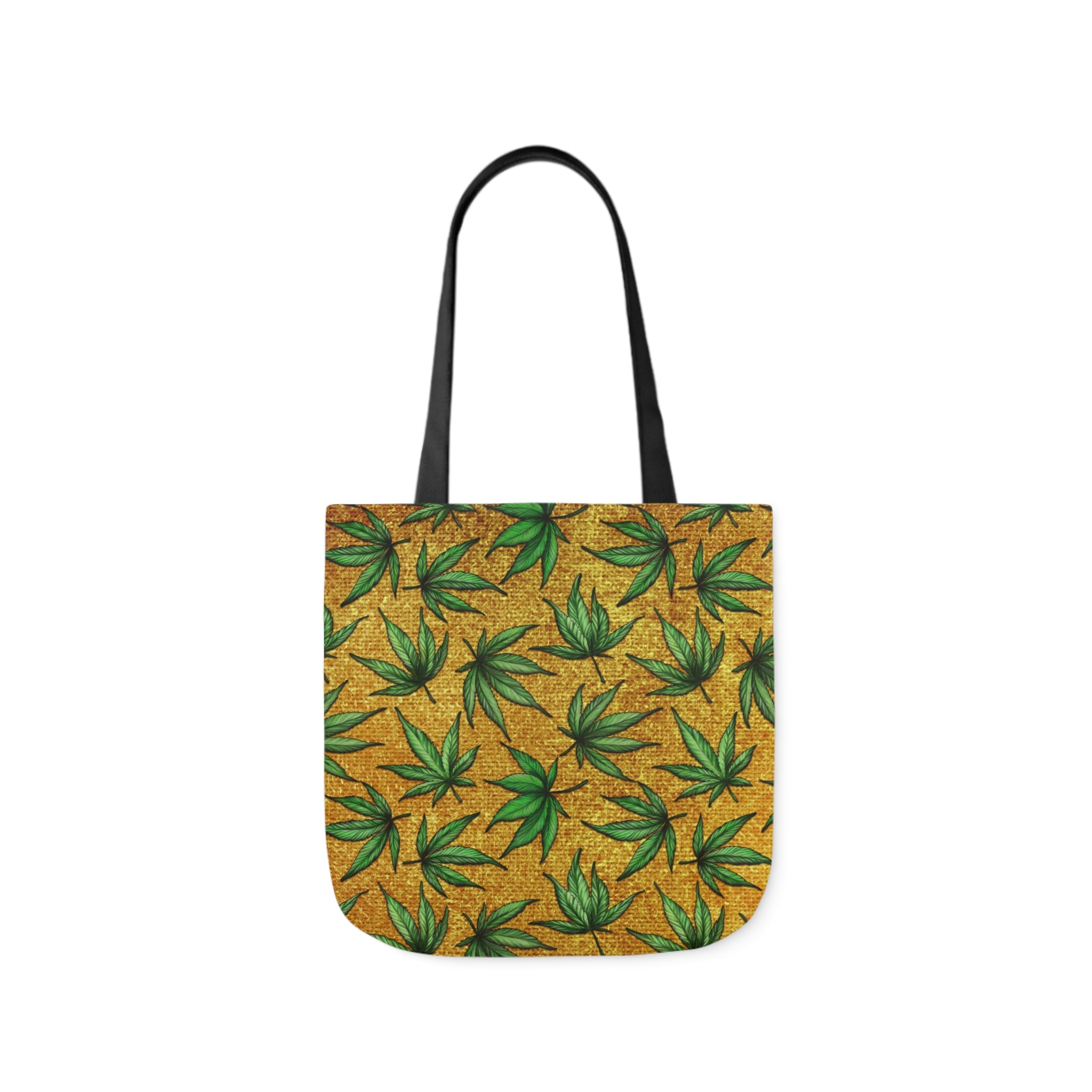 Gold And Green Marijuana Pot Weed Leaf With Gold Background 420 Polyester Canvas Tote Bag (AOP)