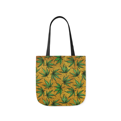 Gold And Green Marijuana Pot Weed Leaf With Gold Background 420 Polyester Canvas Tote Bag (AOP)