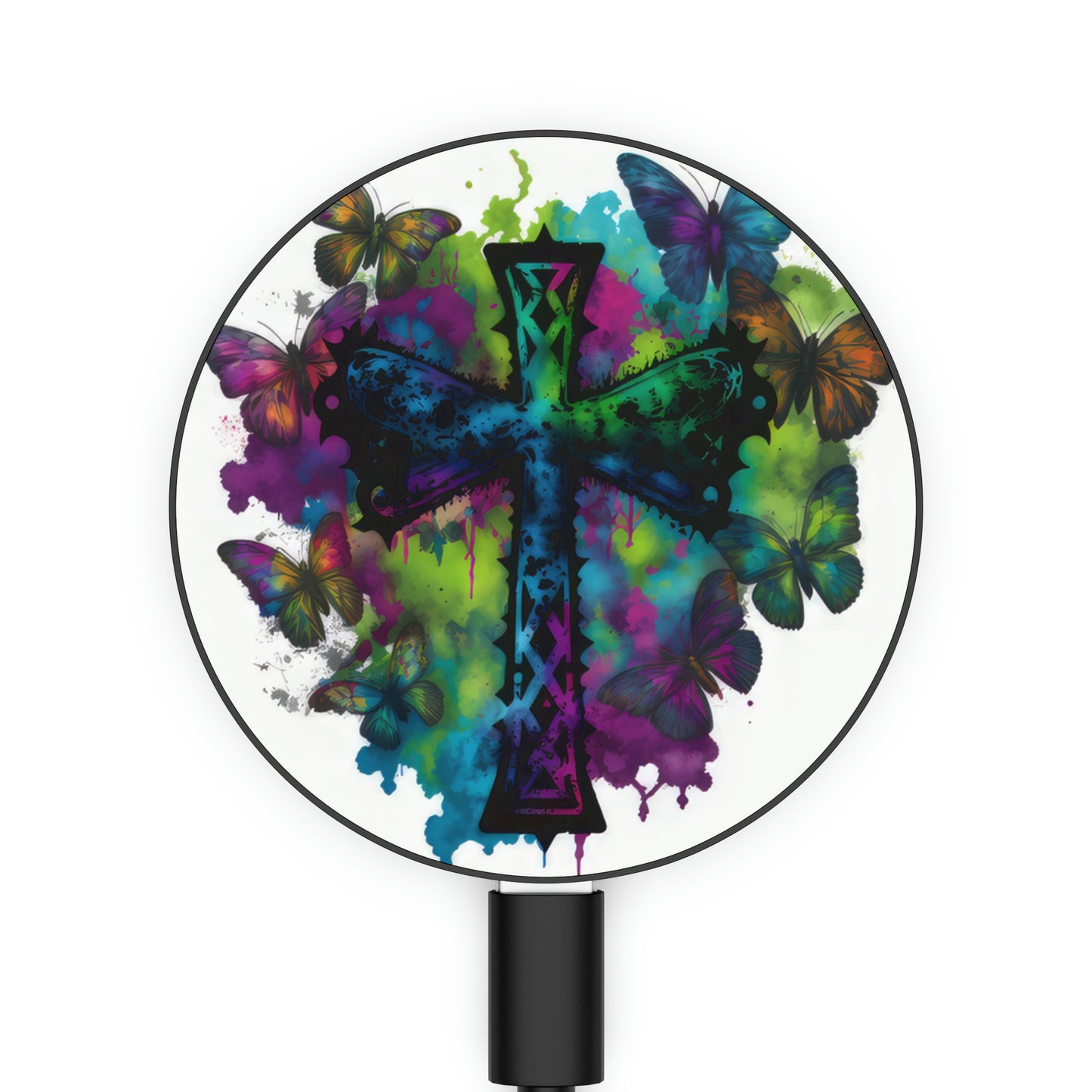 Bold And Beautiful Tie Dye Butterflies And Cross Style 10 Magnetic Induction Charger