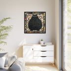 "Playful Black Cat Mosaic", Framed Mosaic Cat Art Print — Colorful Modern Wall Canvas