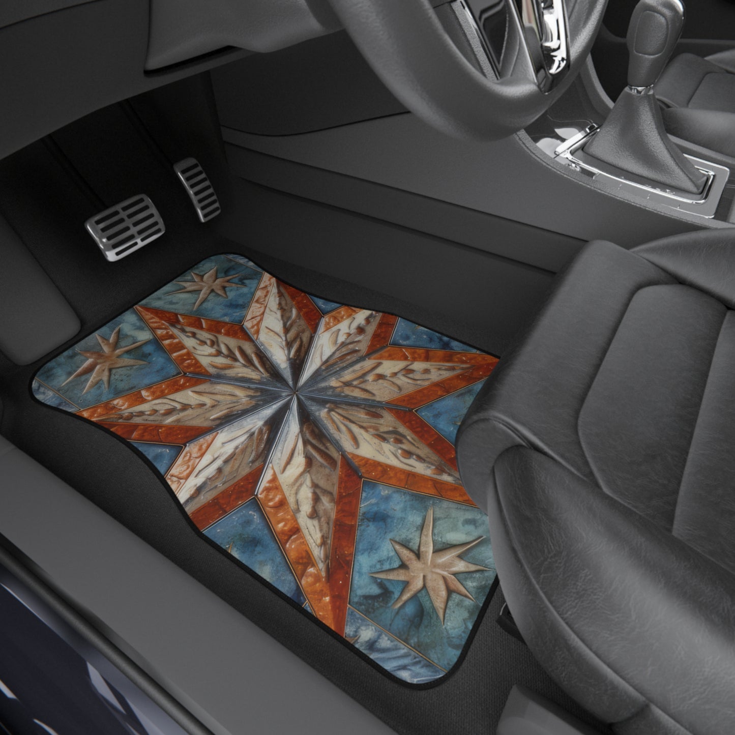 Beautiful Stars Abstract Star Style Orange, White And Blue Car Mats (Set of 4)