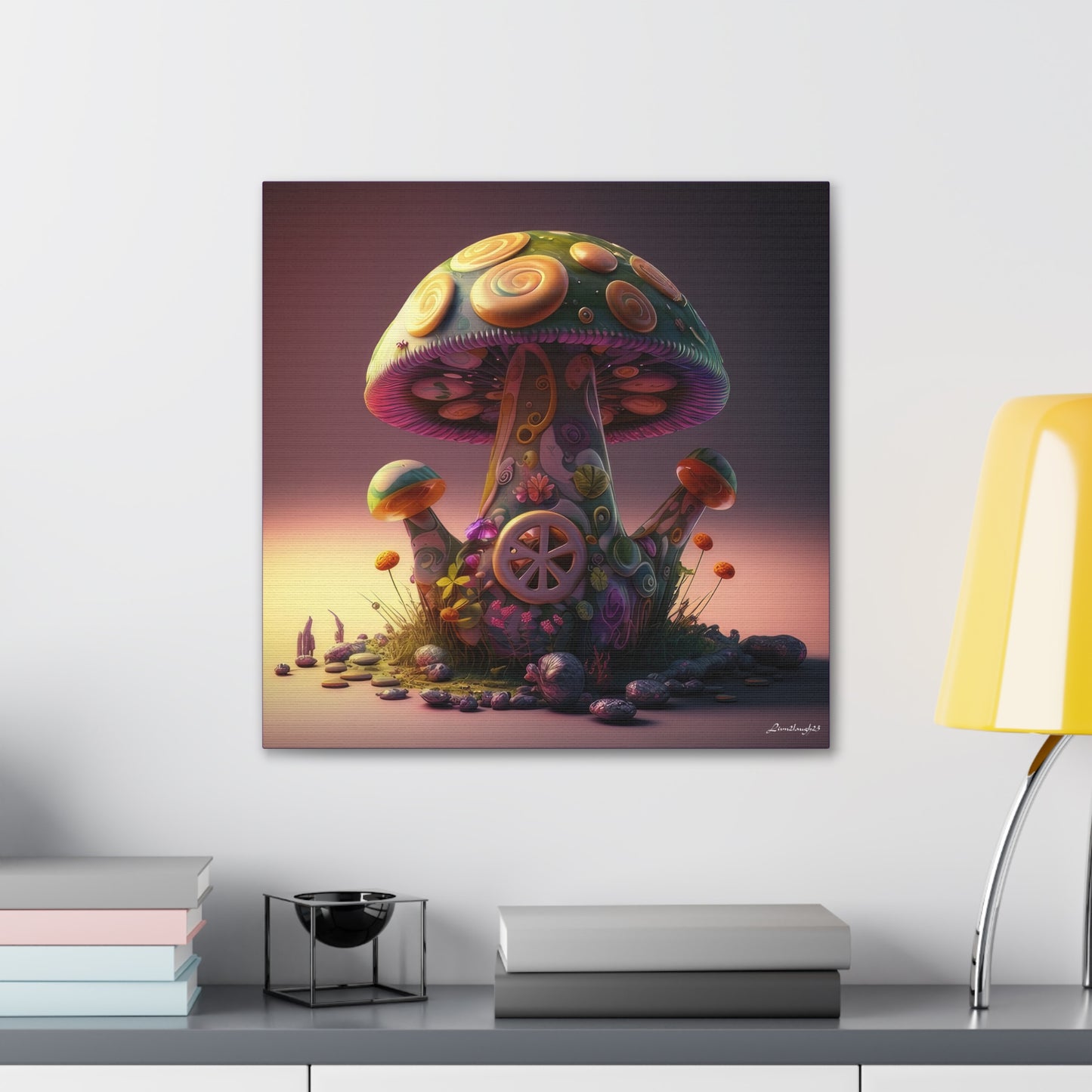 Beautiful Three Mushroom Colorful Uniquely Detailed Canvas Gallery Wraps