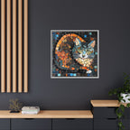 "Bold Mosaic Cat", Framed Mosaic Cat Art Print — Colorful Modern Wall Canvas