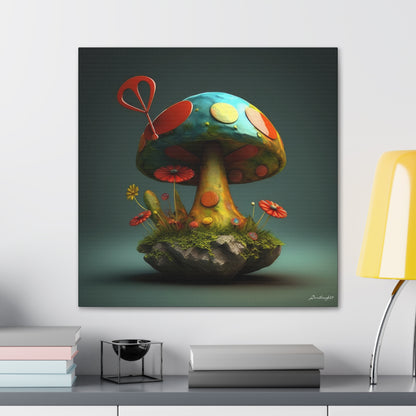 Sassy Colorful Blue Mushroom With Flowers Canvas Gallery Wraps