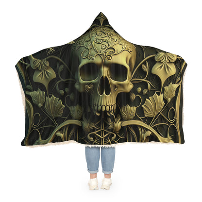 Bronze Style Metal Skull Person Shoulders With Leaves Snuggle Blanket