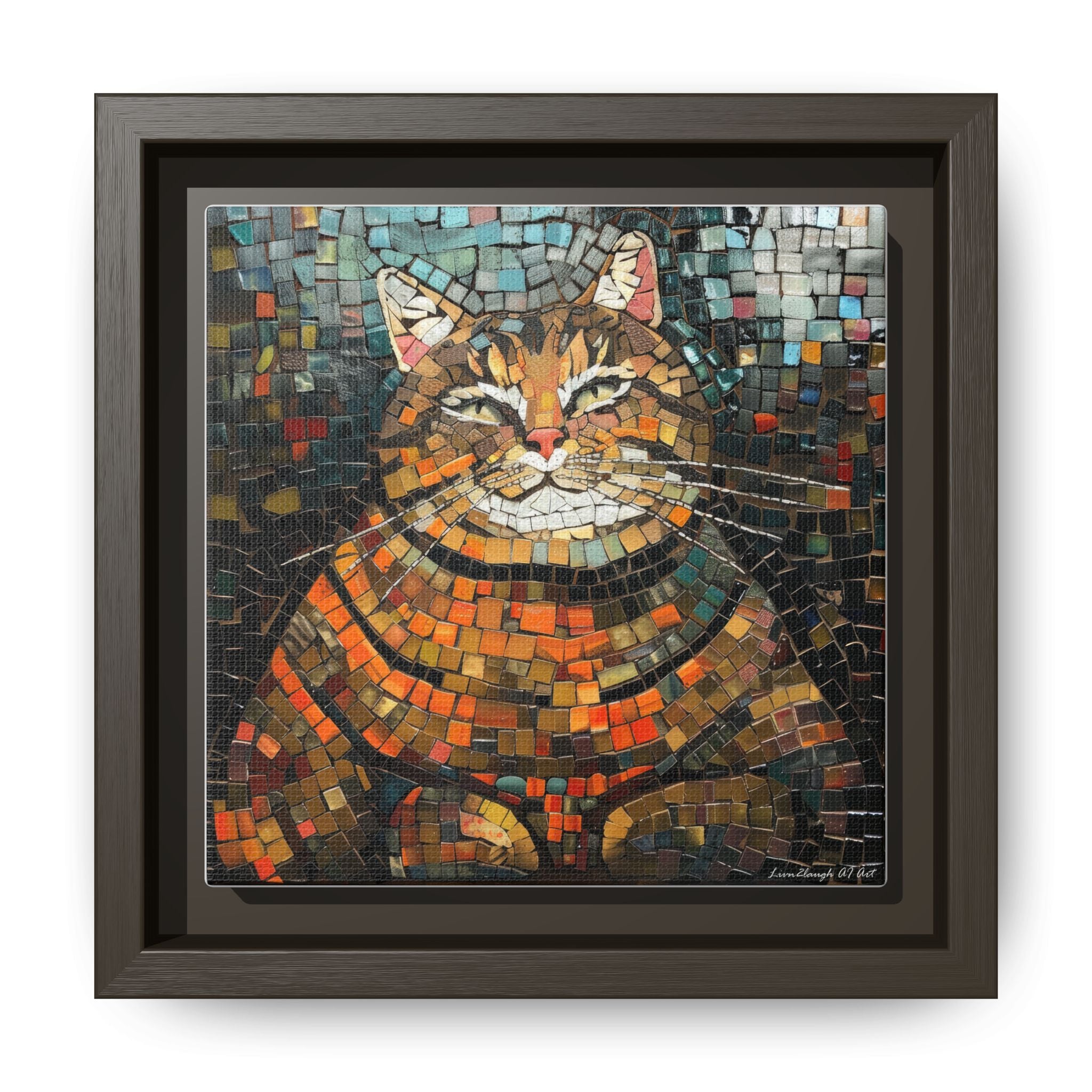 Mosaic Majesty: The Regal Cat, Framed Mosaic Cat Art Print — Colorful Modern Wall Canvas