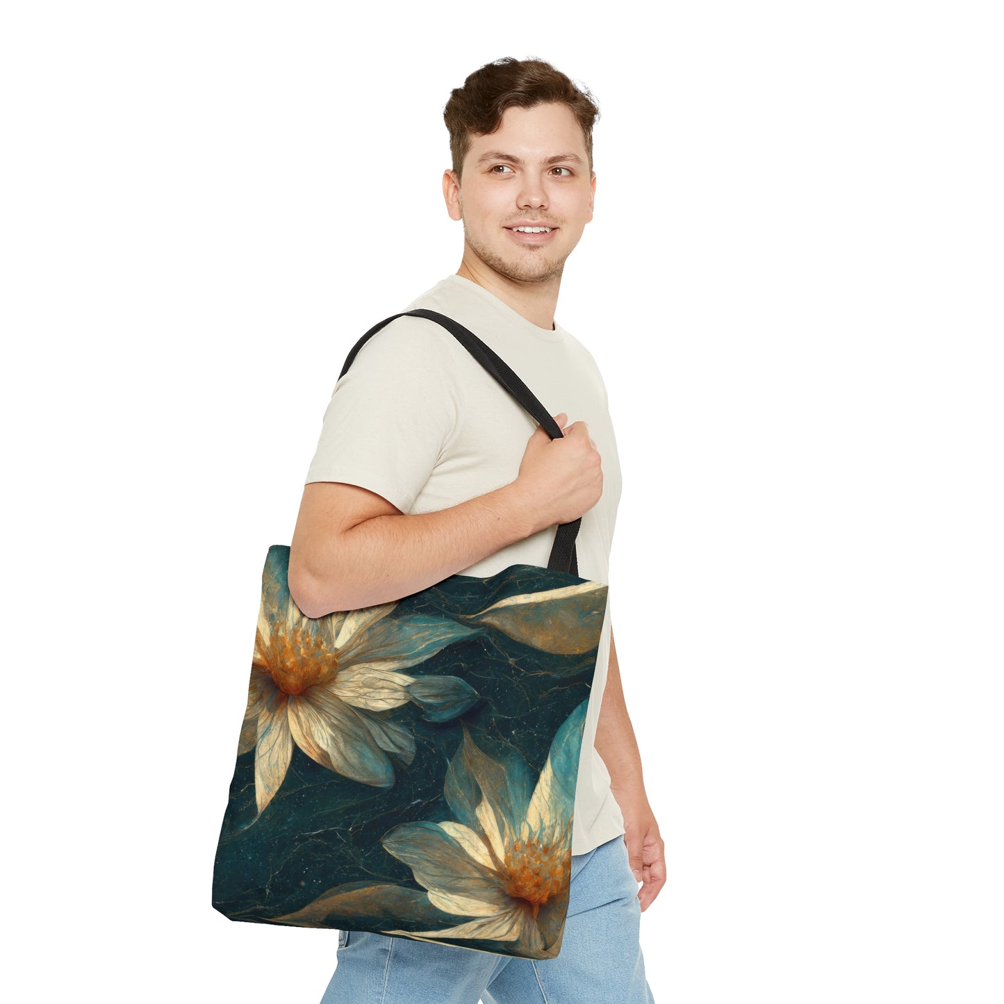 Bold And Beautiful White, Grey And Blue Floral Style 3 Tote Bag (AOP)