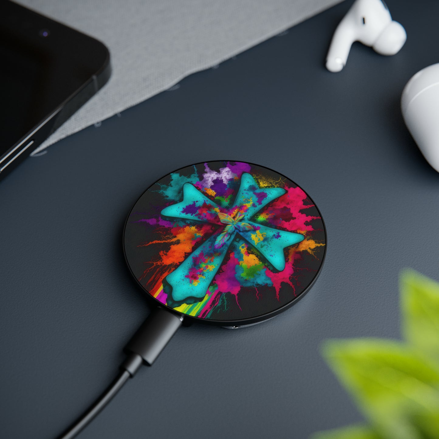 Bold And Beautiful Tie Dye Cross Style 1 Magnetic Induction Charger