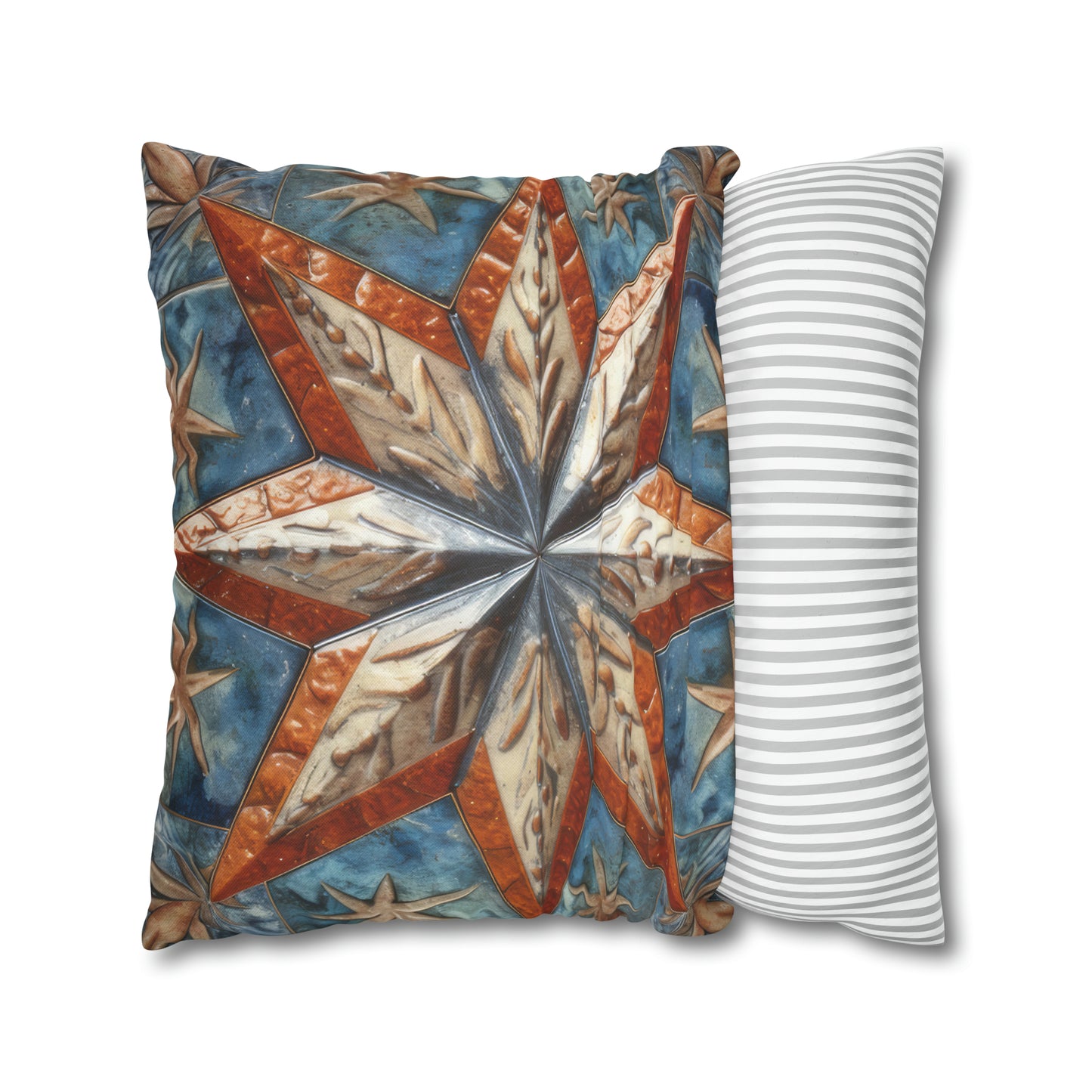 Beautiful Stars Abstract Star Style Orange, White And Blue Spun Polyester Square Pillow Case