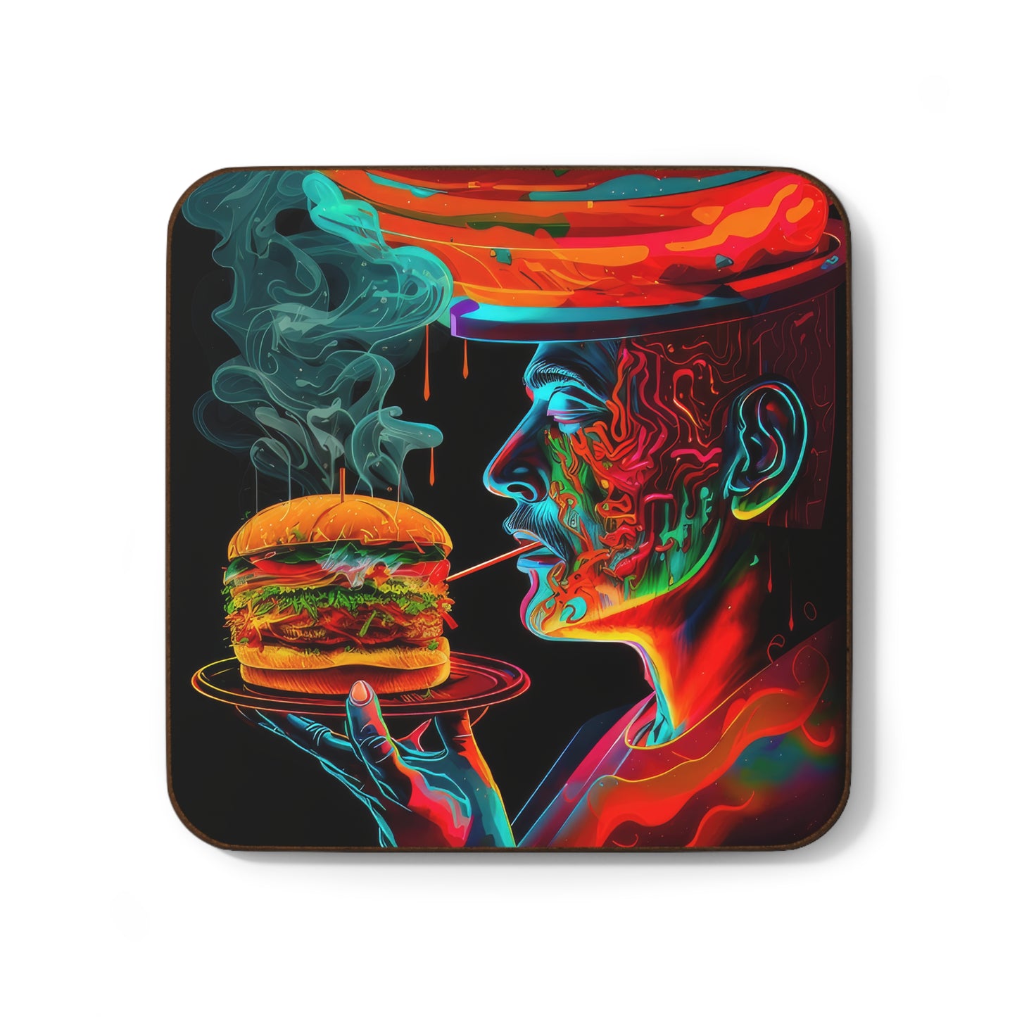 Hip Man Holding a burger Smoking Kitchen Barbecue Hardboard Back Coaster