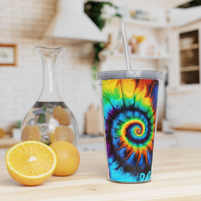 Bold And Beautiful Colors Tie Dye Style One Plastic Tumbler with Straw