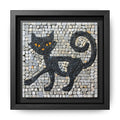 "Curious Black Cat Mosaic", Framed Mosaic Cat Art Print — Colorful Modern Wall Canvas