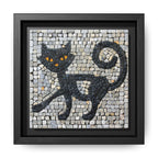 "Curious Black Cat Mosaic", Framed Mosaic Cat Art Print — Colorful Modern Wall Canvas