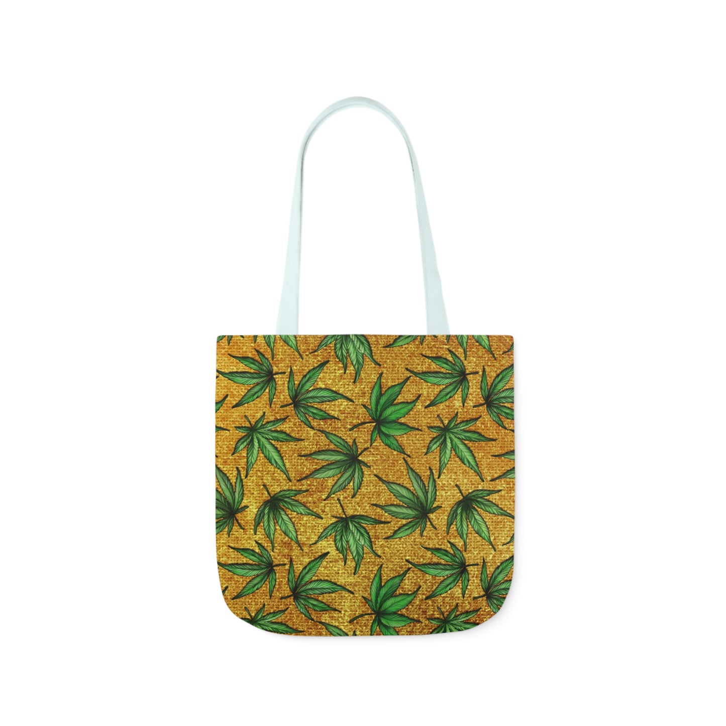 Gold And Green Marijuana Pot Weed Leaf With Gold Background 420 Polyester Canvas Tote Bag (AOP)