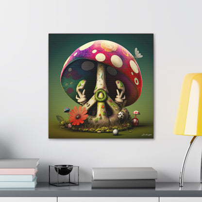 Beautiful Forest Half Peace Sign , Red And White Polka dot Mushrooms Red Flower Canvas Gallery Wraps