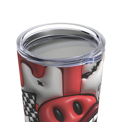 Red And Black  Hot Red Lips With Fangs, Graveyard, Bats 3-D Puffy Halloween Tumbler 20oz