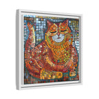 Radiant Whiskers: The Joyful Cat, Framed Mosaic Cat Art Print — Colorful Modern Wall Canvas