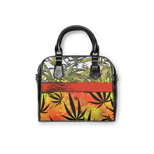 Beautiful Redish Orange Banded Marijuana 420 Pot Weed Leaf Shoulder Handbag